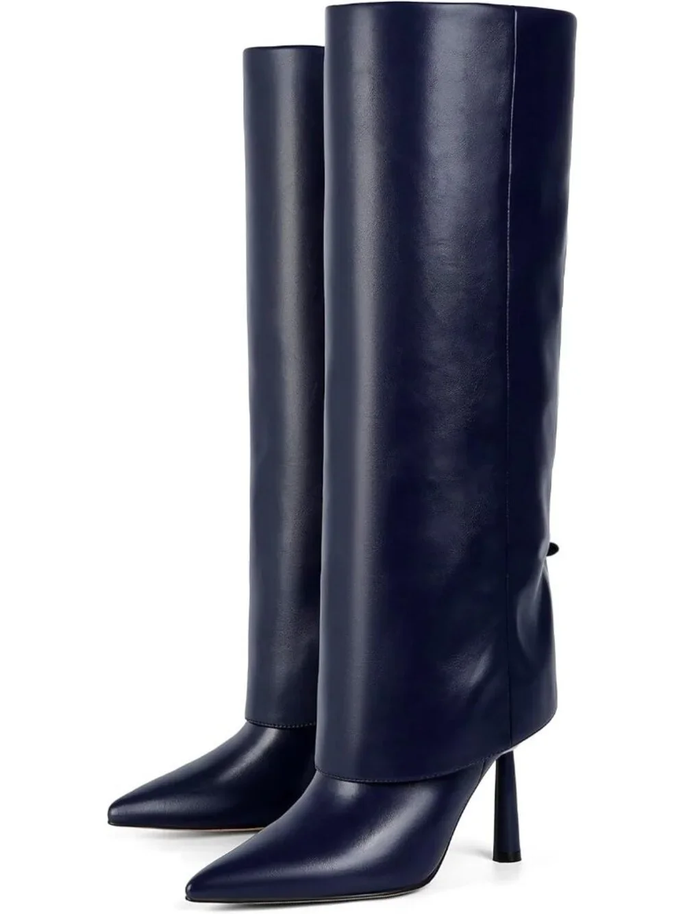 Women's A-Blue Over Knee High Boots Pointed Toe Stiletto Heel Shark Boots